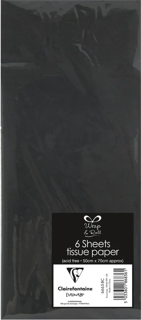 Clairefontaine 6663-BC Carta velina Clairefontaine, (L)500 x (H)700 mm, nero - 1