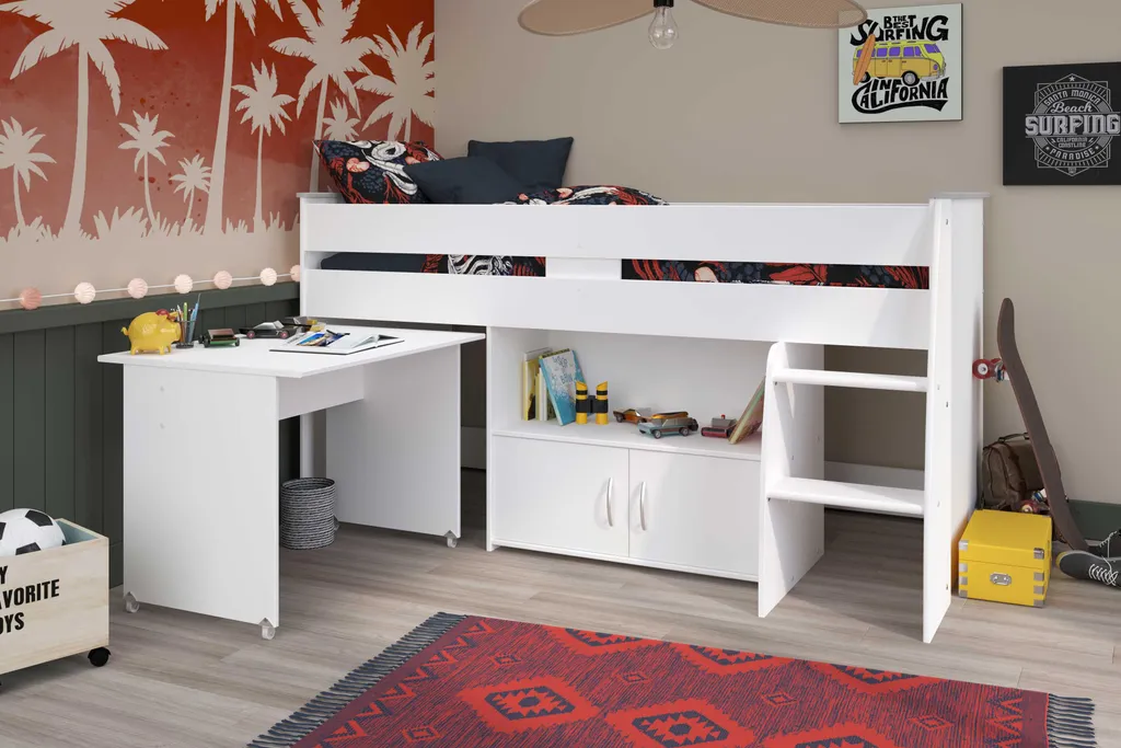 Lit combiné avec sommier tapissier intégré 90x200 cm blanc épuré - 11