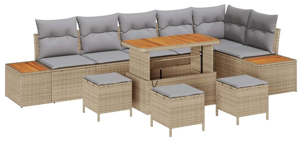 vidaXL Gartensofa-set mit Kissen 10 pcs Beige und Hellgrau