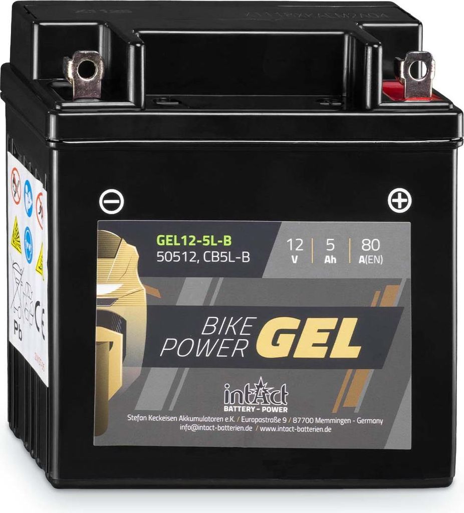 intAct Bike-Power Motorradbatterie GEL CB5L-B 12V 5Ah 50512 GEL12-5L-B