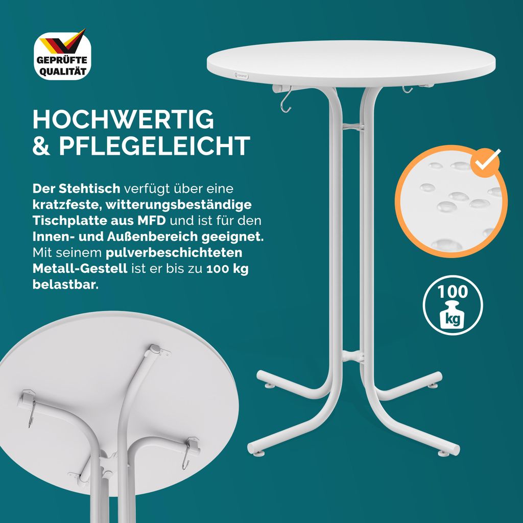 Casaria® Stehtisch Klappbar Ø 70 cm Rund Weiß Outdoor
