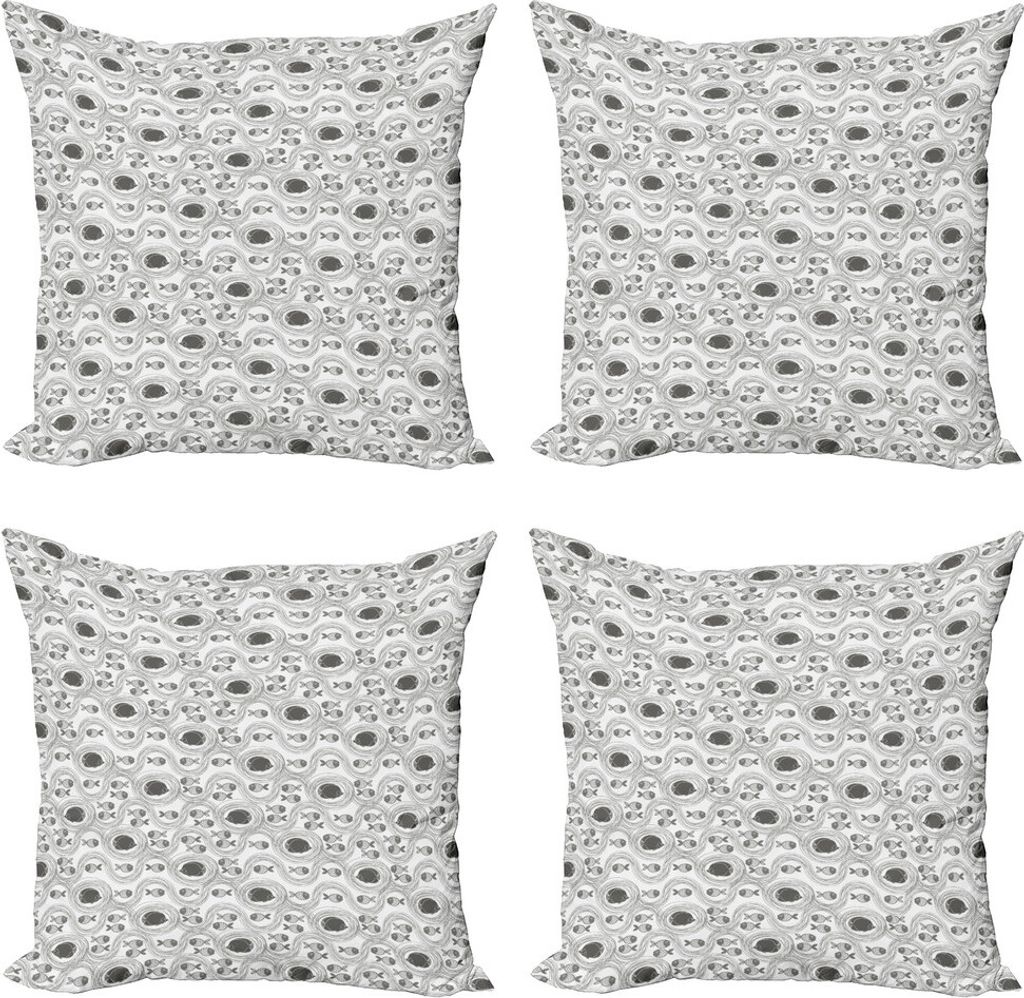ABAKUHAUS Fisch Kissenbezug Set (4 Stück), Nautical Sketch Tiere, Moderner Doppelseitiger Digitaldruck, 60 cm x 60 cm, Dunkle Taupe und Weiß