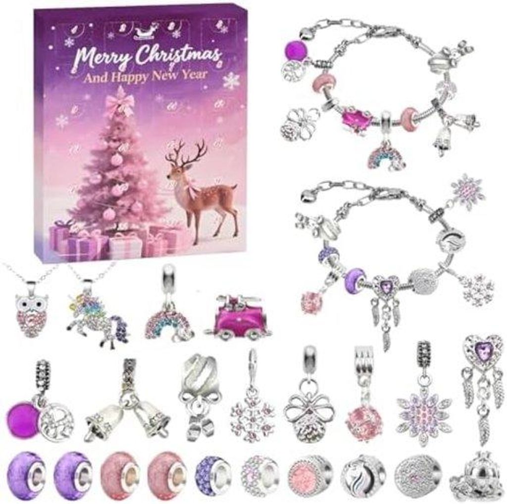 Kinder Adventskalender mit DIY-Schmuck für Mädchen, 24 Tage, DIY-Armbänder und Halskettinge, 20 Haken, Geschenk für Kinder 4-12 Jahre