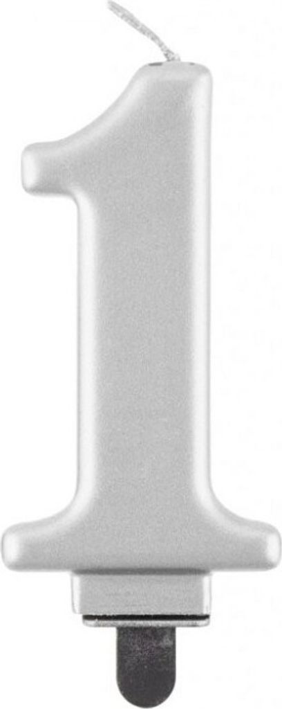 Sviečka číslo 1, strieborná metalíza 8 cm Obrázok produktu 
