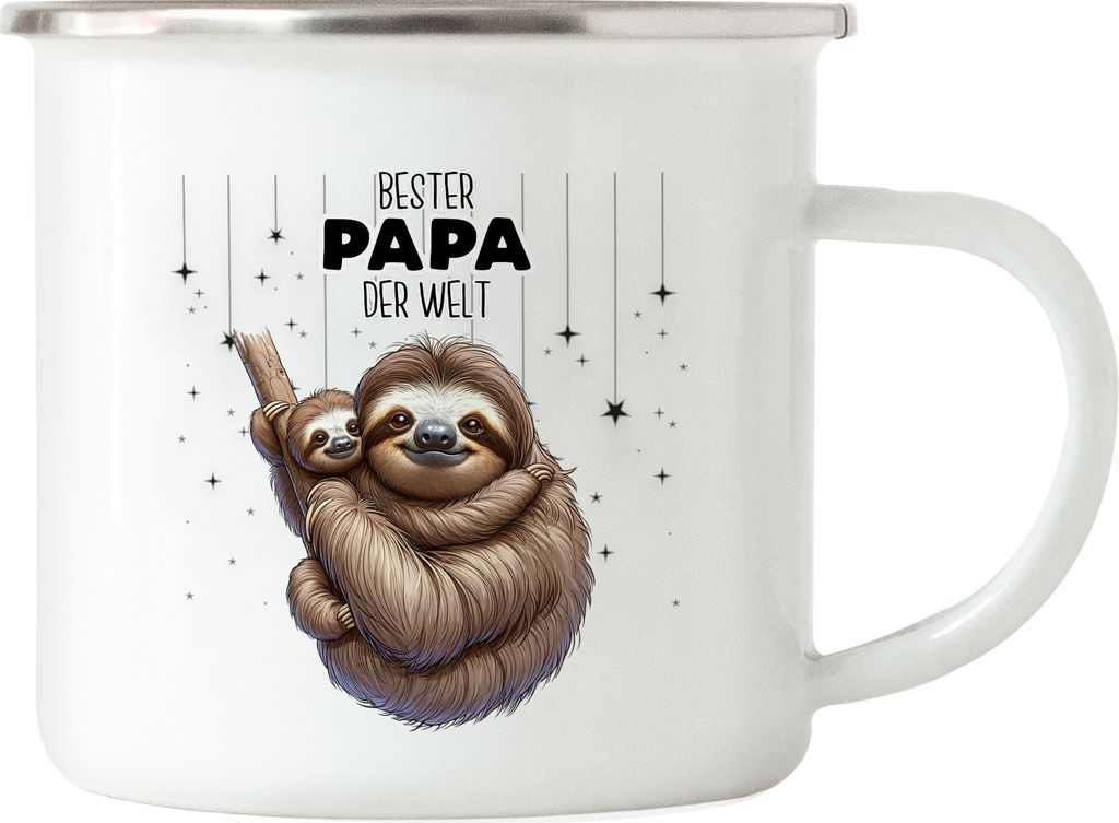 Bester Papa der Welt Faultier Papa Emaille Tasse - Geschenk für Papa Vatertag