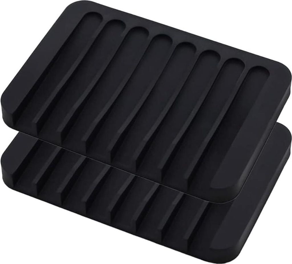 Allecto Premium - 2er-Pack Silikon-Seifenschale für feste Seifenstücke - Rutschfeste Seifenhalterung für Bad und Küche - Schwarze Seifenschwamm...