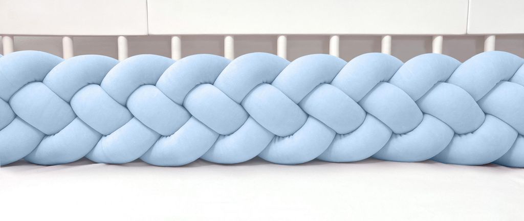 Bettschlange 4-strängig geflochten Velours 220 cm – Himmelblau | Bettumrandung Babybett Nestchen | Letino