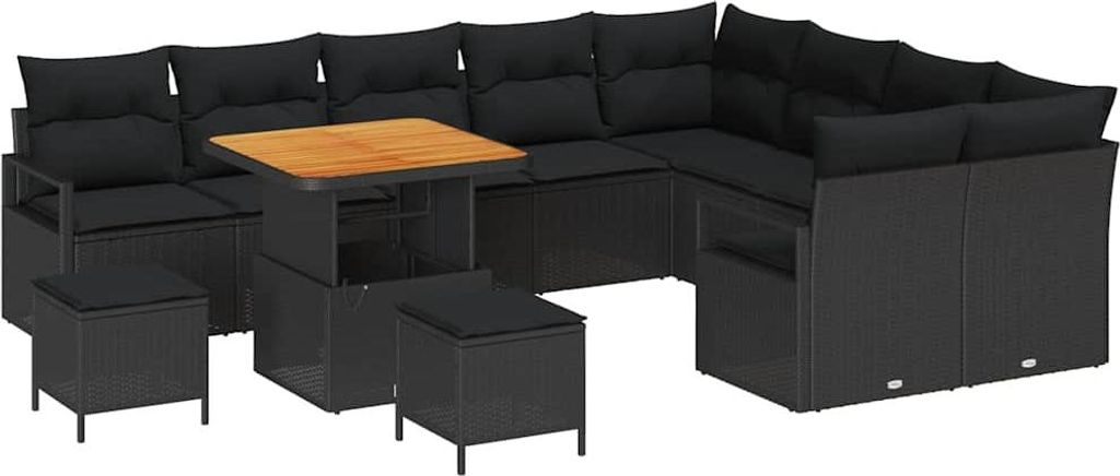 Gartensofa-set mit Kissen 12 pcs Schwarz Poly-Rattan