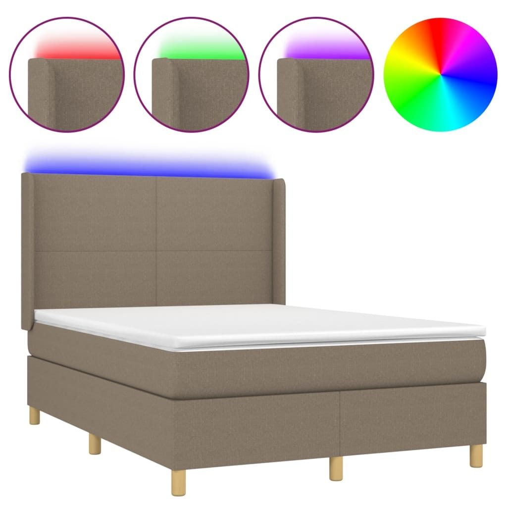 SYFAX Boxspringbett mit Matratze & LED Taupe 140x190 cm Stoff