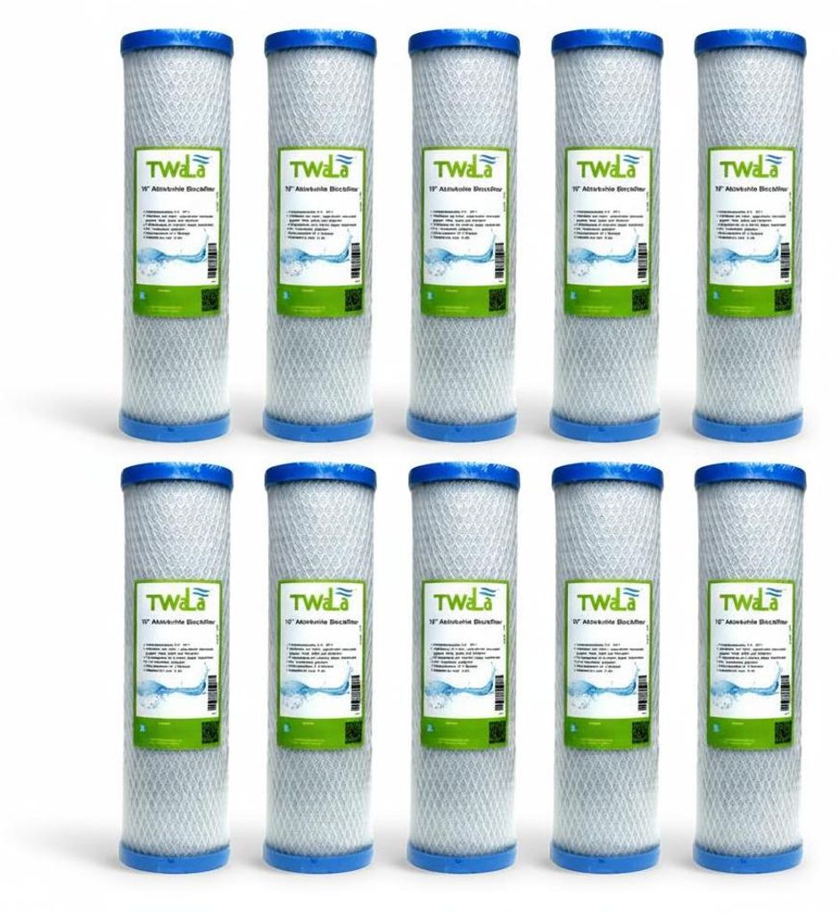 10x TWaLa 10' Aktivkohleblock Trinkwasser Filter für Umkehrosmose, Brunnenwasser Wasserfilter 10 μm