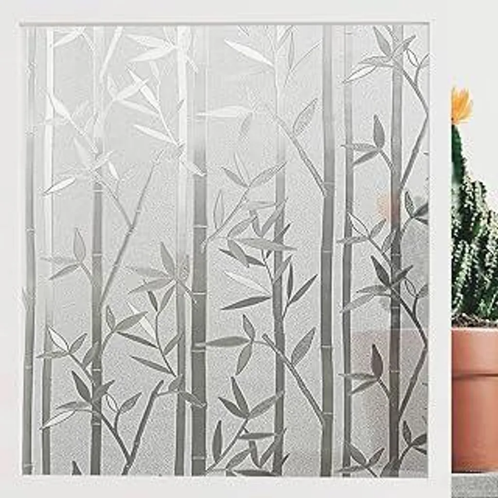 Finnez Pellicola per finestre Bambù Pellicola protettiva per la privacy Pellicola autoadesiva Pellicola adesiva opaca Pellicola decorativa 3D Statica Anti-UV per bagno camera da letto cucina 90 x 200 cm