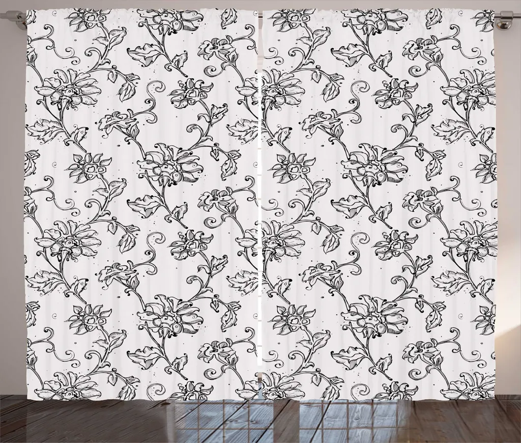 Rideau occultant décoratif 280x225 cm fleurs gris pour vis-à-vis salon
