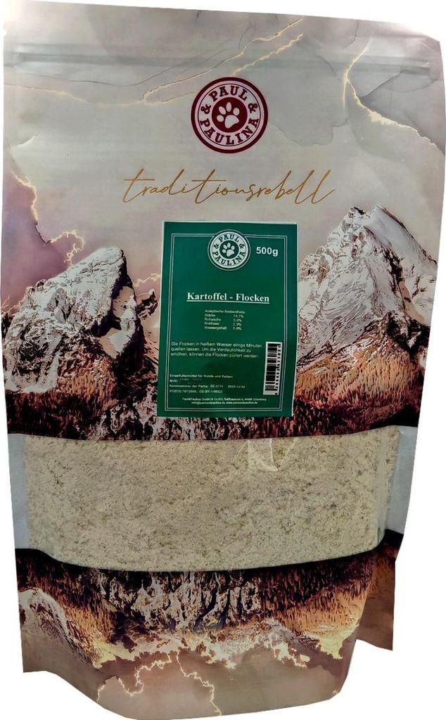 Paul & Paulina Kartoffelflocken getrocknet 500g 100% Kartoffel I Einzelfuttermittel für Hunde und Katzen