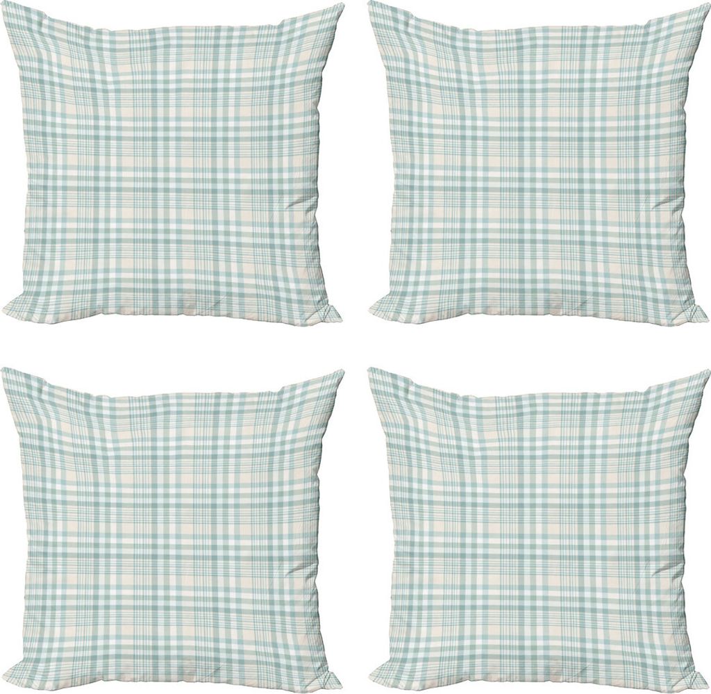 ABAKUHAUS Gedeckte Farben Kissenbezug Set (4 Stück), Pastel Plaid-Layout, Moderner Doppelseitiger Digitaldruck, 45 cm x 45 cm, Kadett-Blau Beige