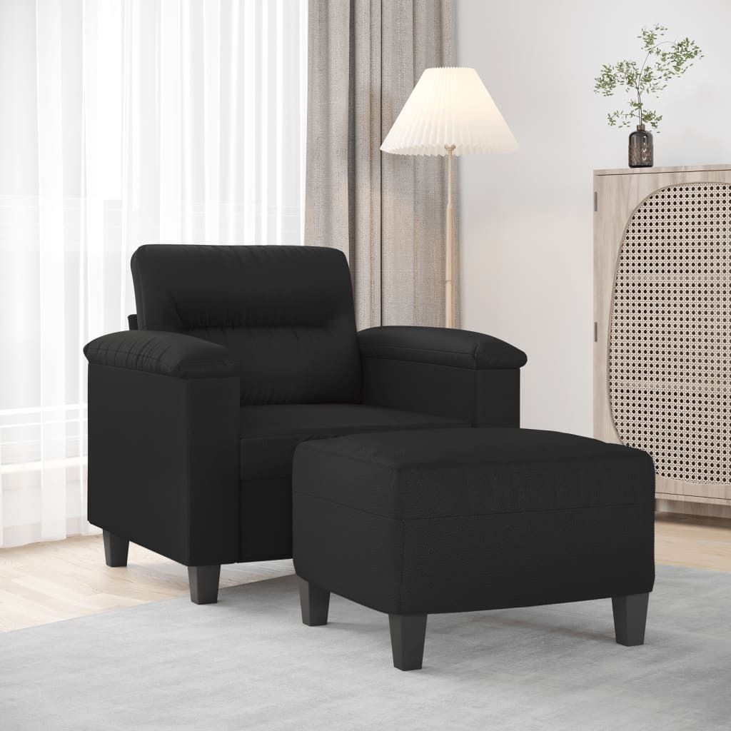 ZMH Sessel mit Hocker Schwarz 60 cm Kunstleder