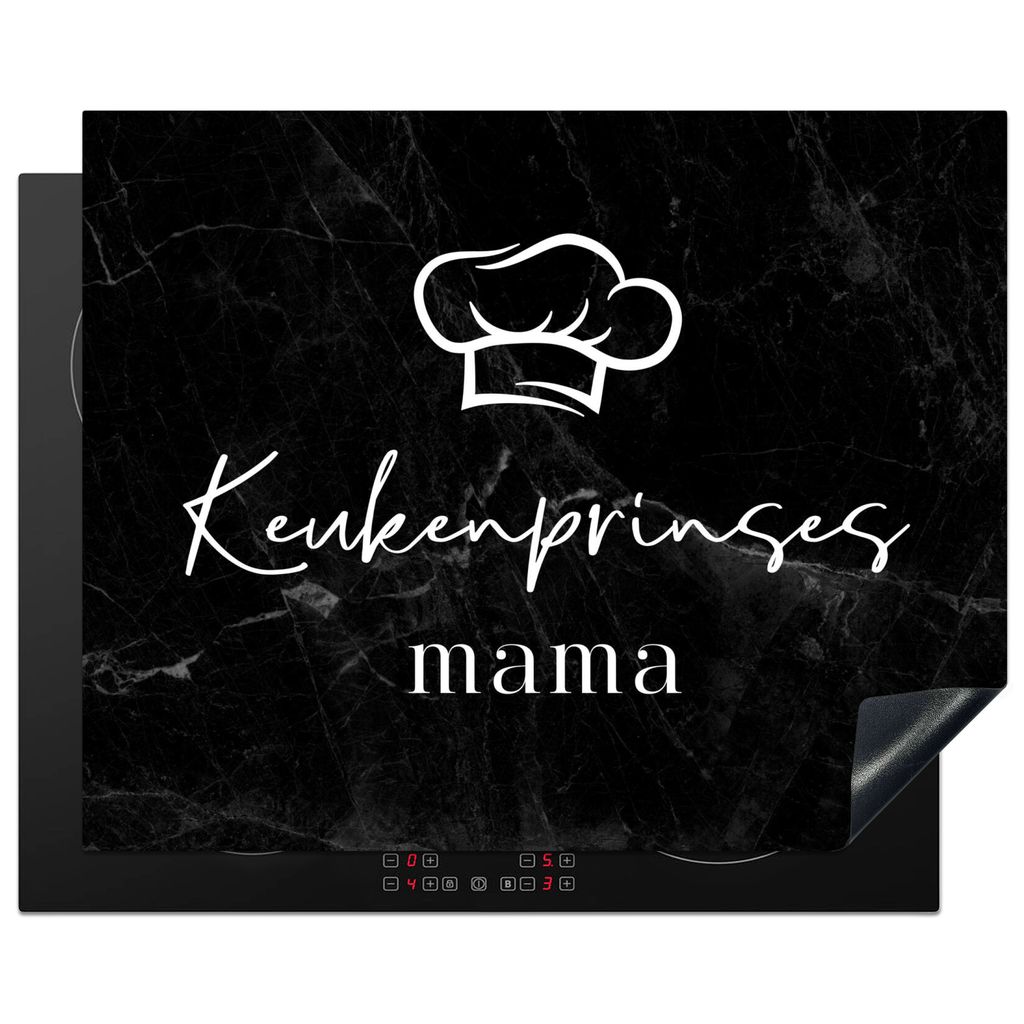 KitchenYeah Herdabdeckplatte Marmoroptik - Küchenprinzessin Mama - Schwarz - Mutter , 65x52cm, Küche Deko, Glaskeramikkochfeld Herdabdeckung, A...