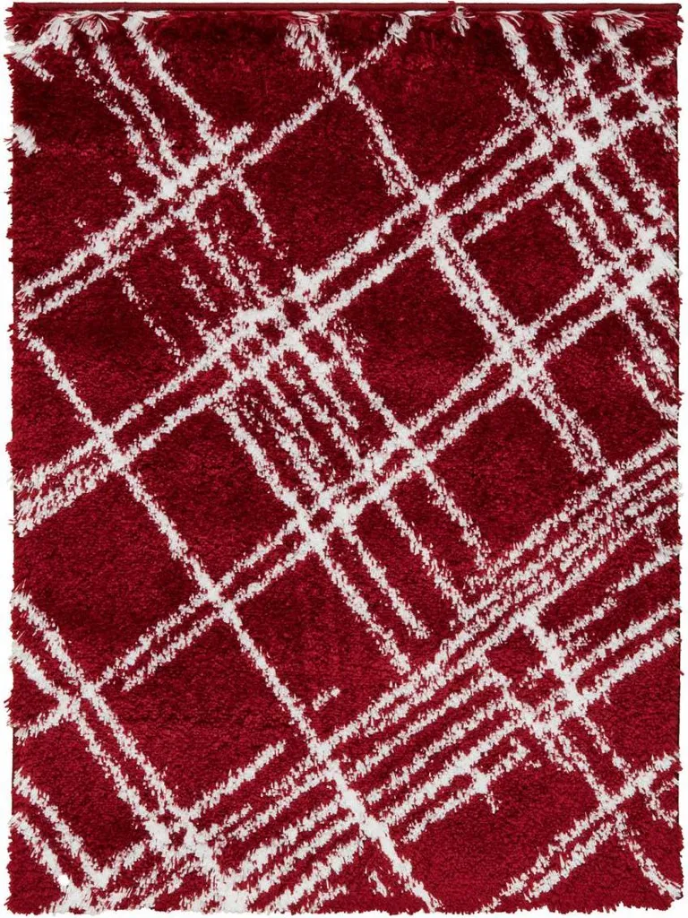 EMBER 1 Tapis shaggy tissé à motifs géométriques - 160x230cm Beige