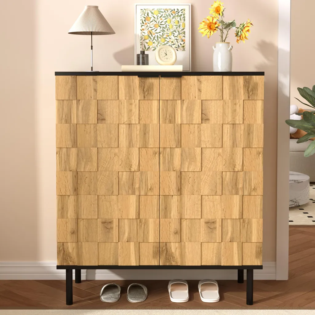 Meuble à chaussures aspect bois naturel avec pieds en métal design