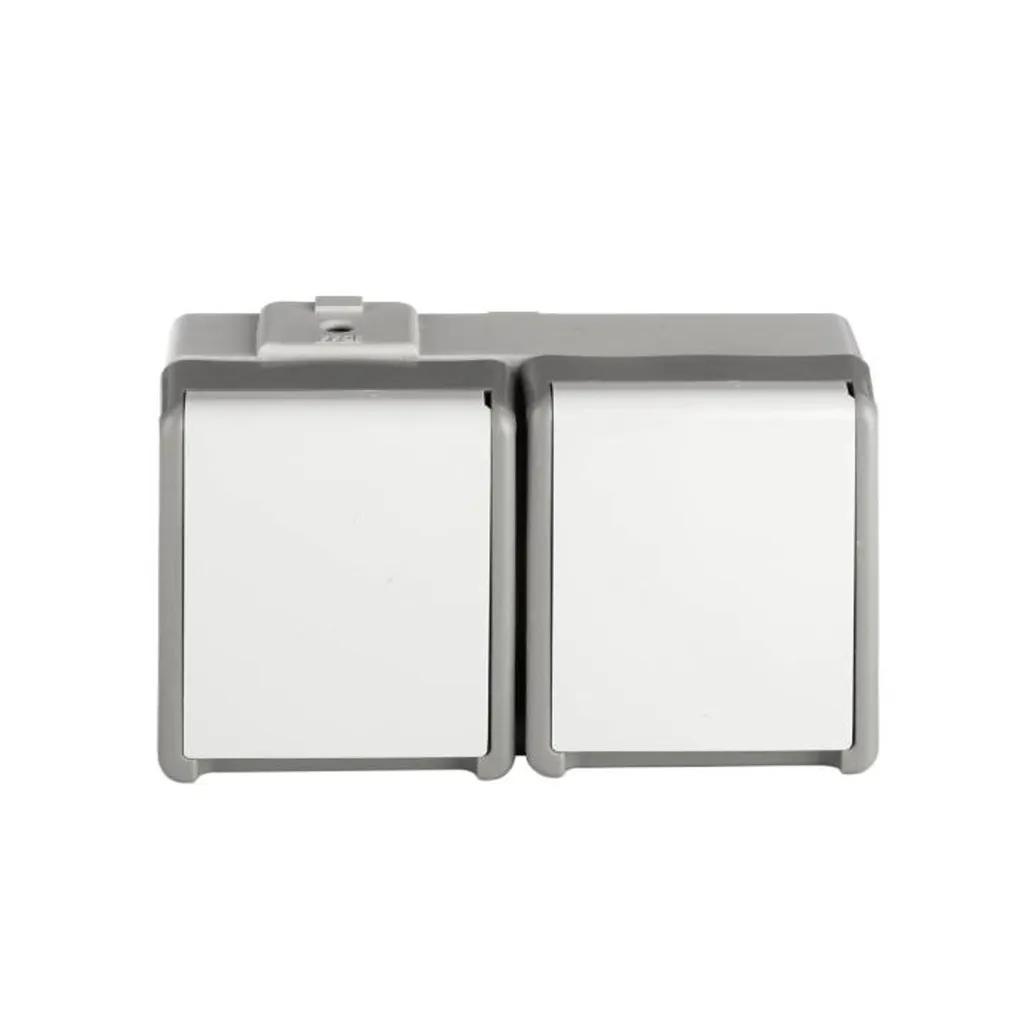 Prise 2 voies Delta IP44 horizontale grise avec couvercle et snap-in