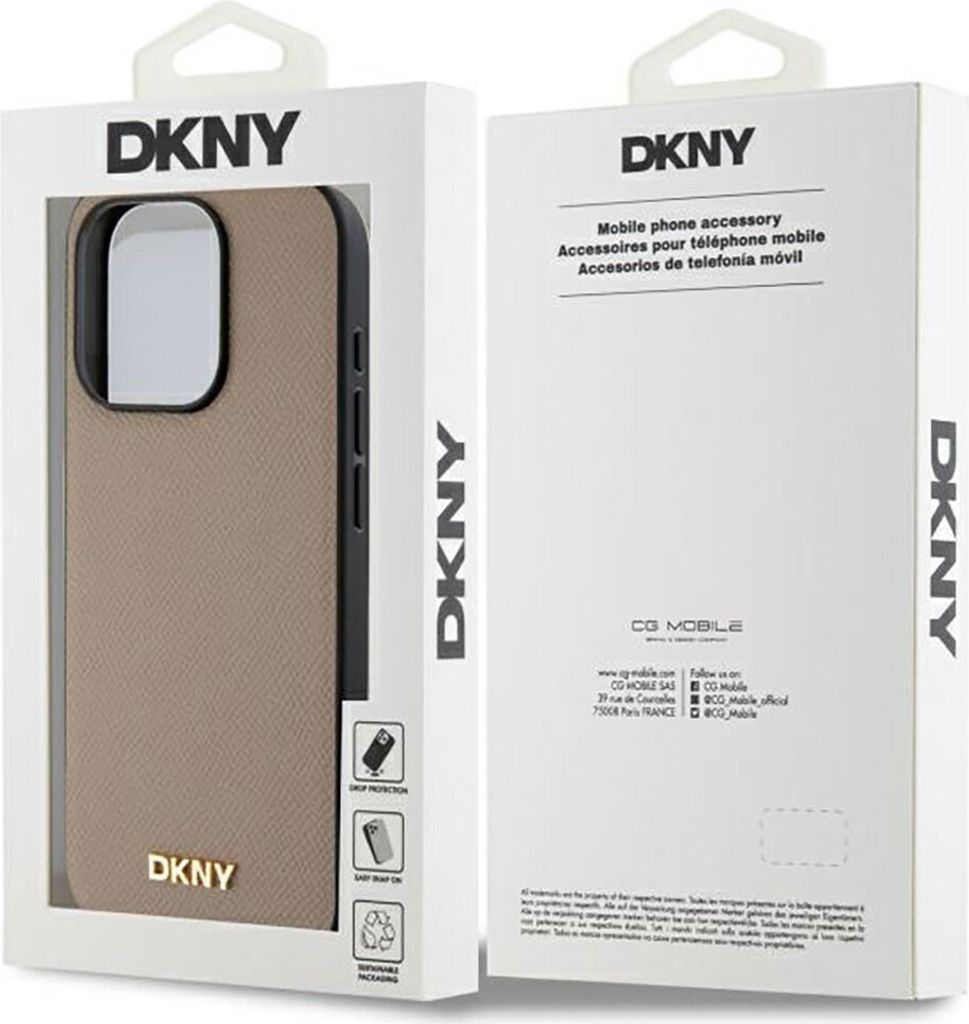 DKNY DKHMP15LPGHLME iPhone 15 Pro 6,1" beige/beige Hardcase Grained Metal Logo MagSafe Schutzhülle