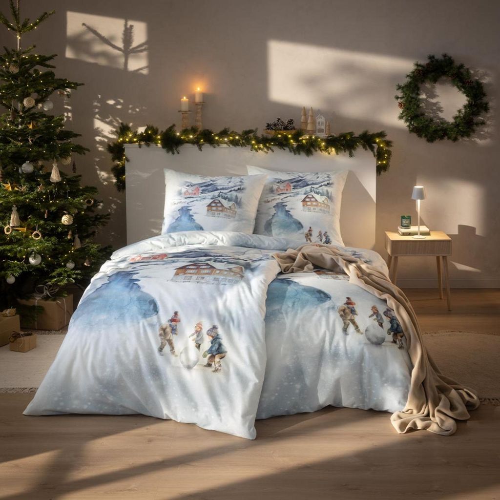 Estella Bettwäsche-Garnitur Impulse Kuschelflanell Mountain lake Farbe schnee Größe 135x200+80x80