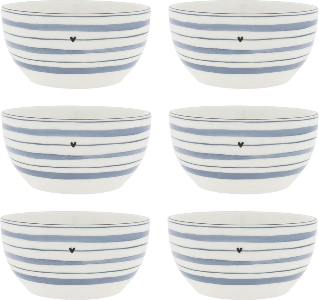 6er Set Müslischalen Watercolour Stripes weiß blau D. 14cm Bastion Collections