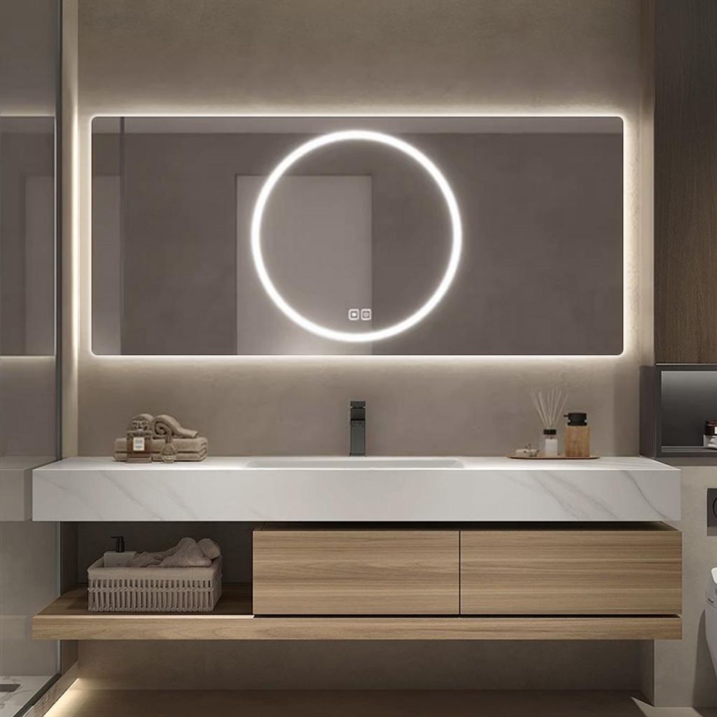 Waschbecken aus Sinterstein mit Schrank und LED-Spiegel für das Badezimmer 110*55cm 【RW2032-110 K】