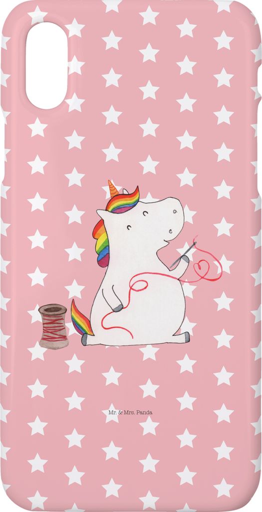 Mr. & Mrs. Panda Iphone 10 Handyhülle Einhorn Näherin - Rot Pastell - Geschenk, Unicorn, X, Handy, Cover, Nähen, Häkeln, Stricken, Basteln, Hü...