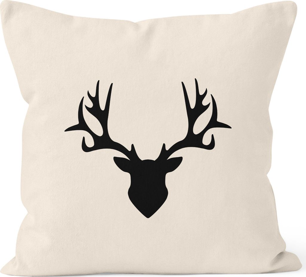 Kissenbezug Kissen-Hülle Deko-Kissen 40x40 Hirsch Geweih Baumwolle MoonWorks natur 40cm x 40cm