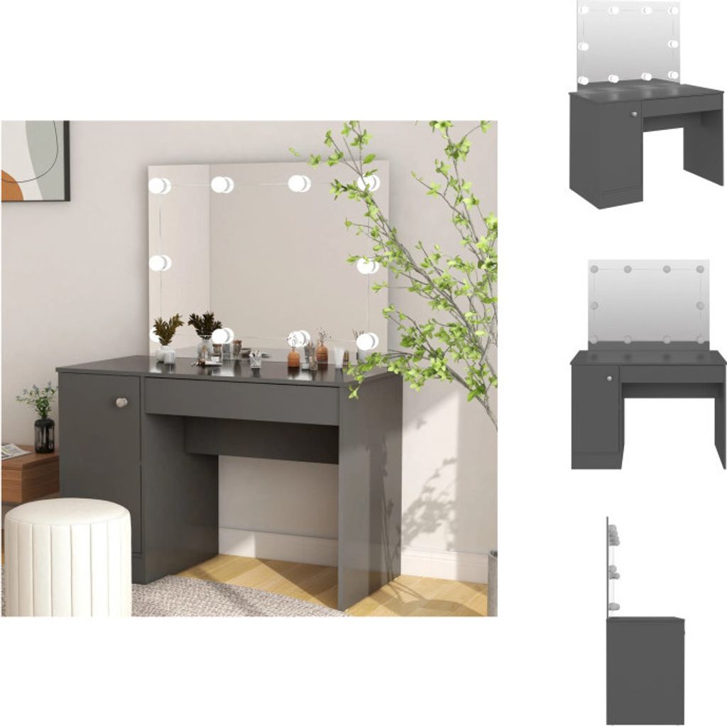 vidaXL Schminktisch mit LED-Beleuchtung 110x55x145 cm MDF Grau - Schminktische