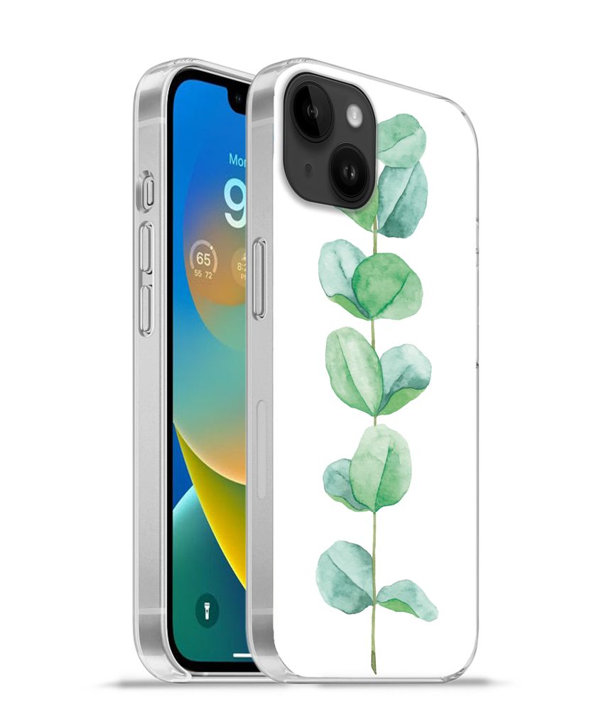 MuchoWow Handyhülle Schutzhülle Hülle für Apple iPhone 14 Plus - Soft case Aquarell - Eukalyptus - Pflanze Silikon Softcase Handy Hülle - Ab...