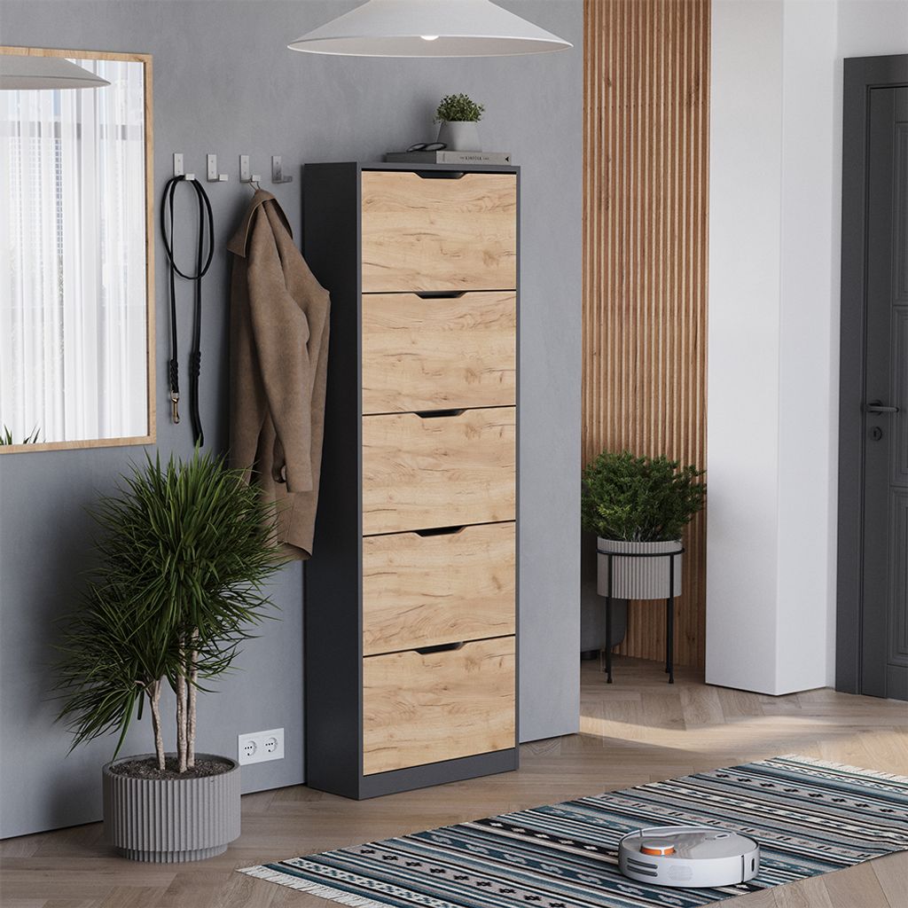 Botník Vicco Luca Antracit/zlatý dub 59 x 169 cm s 5 Obrázek produktu 