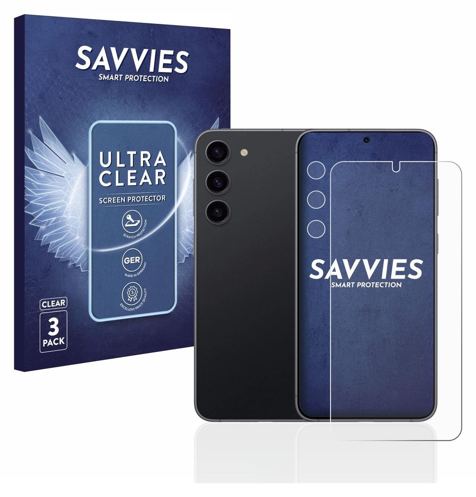 A product shot of a phone and its screen protector packaging.