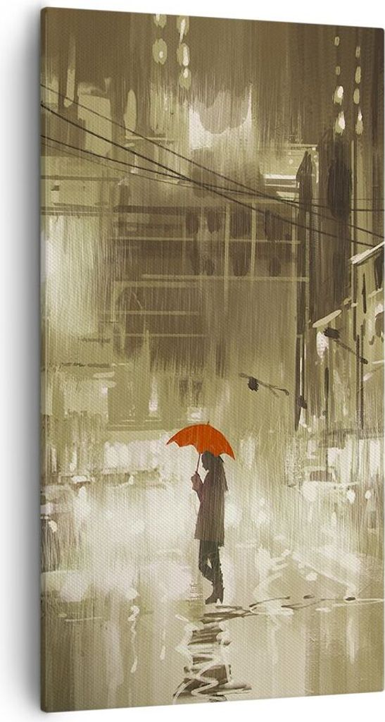 Bild auf Leinwand - Leinwandbild - Illustration Katastrophe Städtische Straße Regen - 55x100cm - Wand Bild - Wanddeko - Leinwanddruck - Bilder - ...