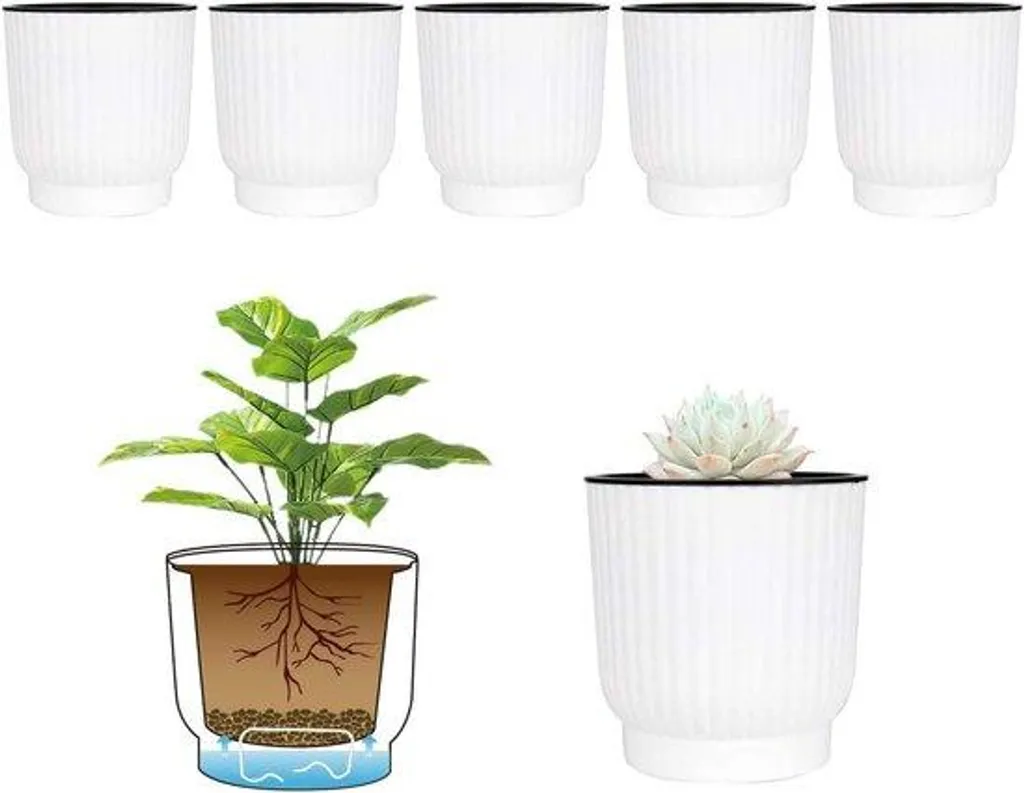 Pots de fleurs anti-racines pourries blancs à réserve d'eau automatique