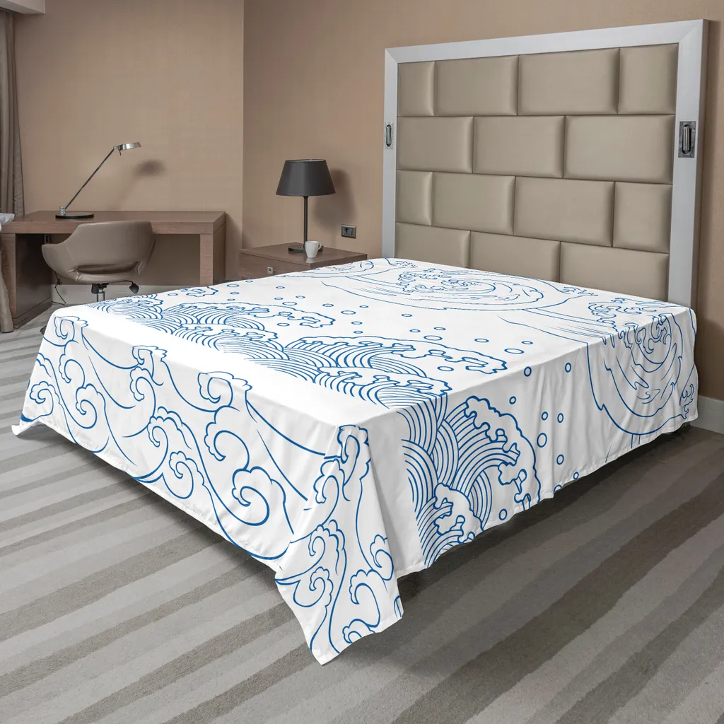 Drap de Lit Supérieur Motif Abstrait Côte de Kanagawa Monochrome 260x228