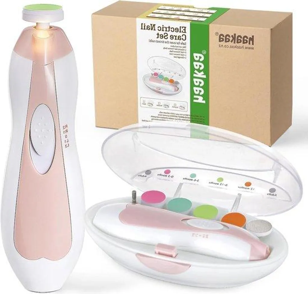 Lime à ongles électrique anti-griffures bébé avec LED et 6 têtes rose