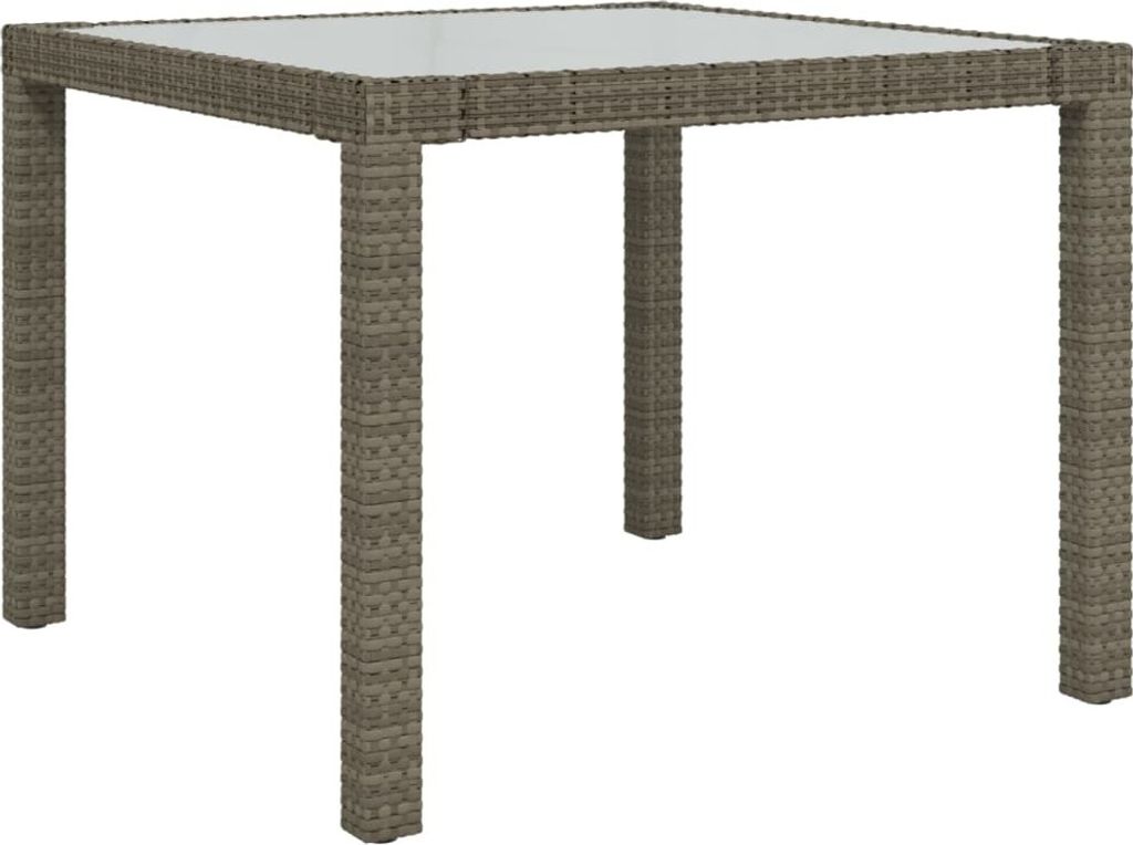 vidaXL Gartentisch 90x90x75 cm Gehärtetes Glas Poly Rattan Grau