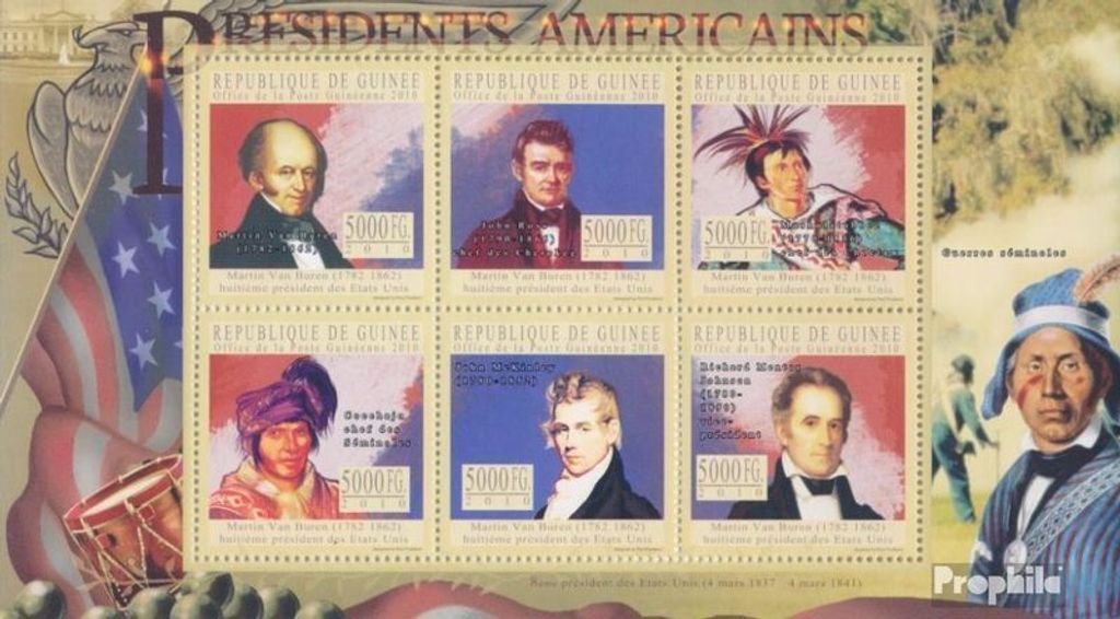 Briefmarken Guinea 2010 Mi 7907-7912 Kleinbogen (kompl. Ausgabe) postfrisch Die Präsidenten der USA - Martin V.Buren