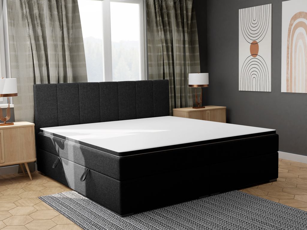 FEDVE Boxspringbett Schlafzimmerbett GANDIA mit 2 Bettkästen, Doppelbett mit Bonell-Matratze und Topper 180x200