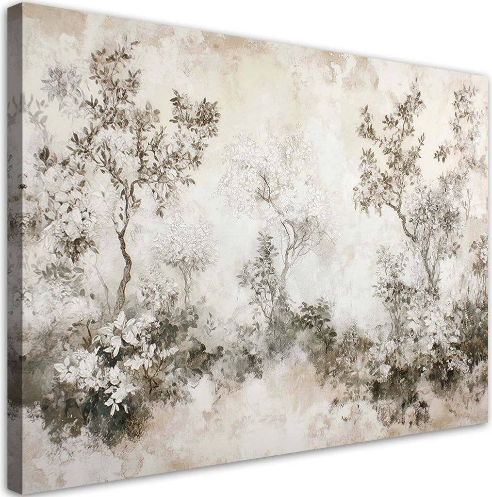 Leinwandbild Nebel zwischen Bäumen 100x70 Feeby Grau bild für die wand bereit zum aufhängen