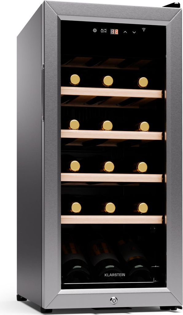 A product shot of a wine cooler refrigerator.