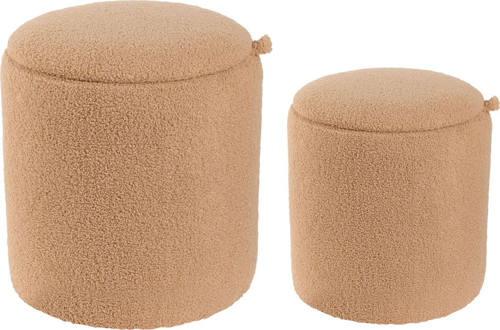 BELIANI Pouf 2er Set Hellbraun Bouclé Teddyfell-Optik mit Deckel und Stauraum Rund Moderner Sitzhocker Fußhocker Wohnzimmer Schlafzimmer Ausstattung