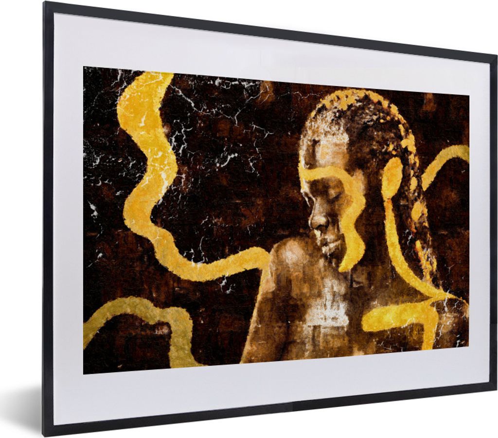MuchoWow® Gerahmtes Poster Frau - Schwarz - Gold 40x30 cm - Produktbild 