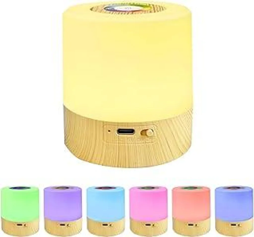 Mini lampada da comodino LED touch, luce notturna intelligente dimmerabile, lampada da scrivania con luce d'atmosfera, timer 2/4 ore, ricaricabile tramite USB, portatile, cambio colore RGB per bambini, allattamento, camera da letto (venature del legno)