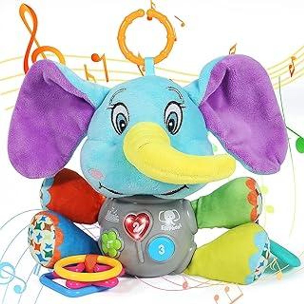 Baby Neugeborenes Kleinkind Jungen Mädchen Spielzeug Geschenke 0-12 Monate, multifunktionales leuchtendes Plüsch-Elefanten-Musikspielzeug, Gesche...