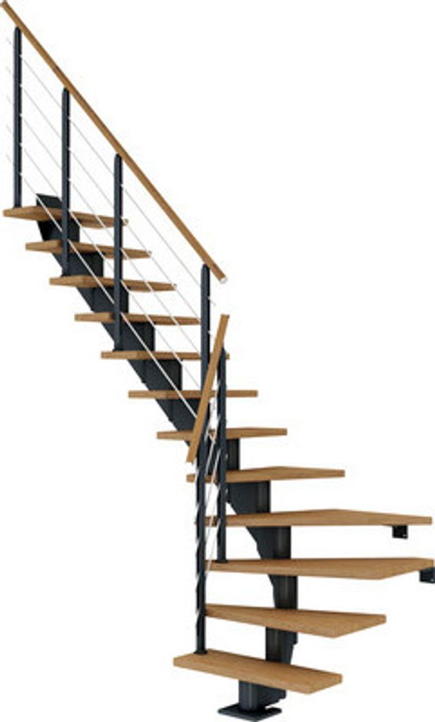 Pertura Mittelholmtreppe Alena Eiche Leimholz Anthrazit 1/4 gewendelt unten links/rechts 85 cm 12 Stufen / 13 Steigungen