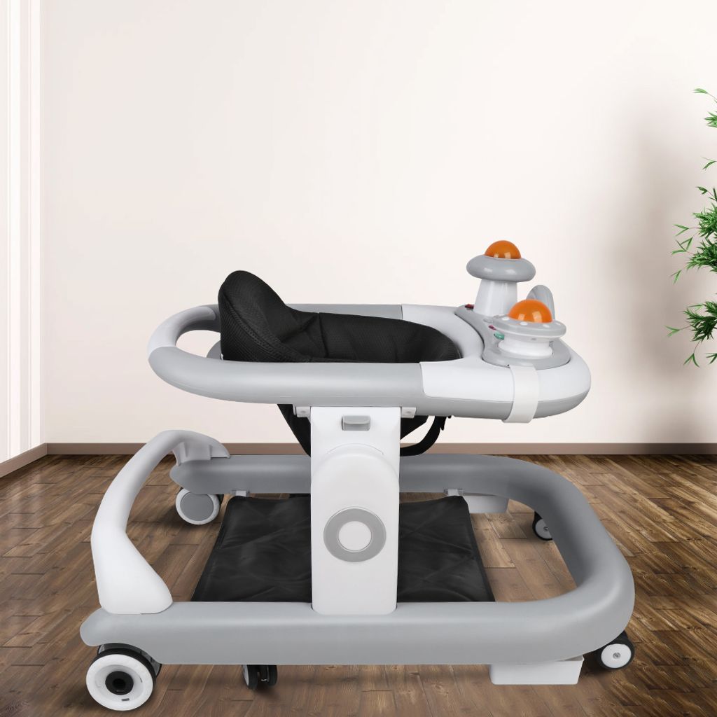 3 in1 Baby Lauflernhilfe,Lauflernwagen Klappbar mit Musik,Spiel- und Lauflernwagen mit Spielecenter Esstisch,Gehfrei Babywalker ab 6 Monate Grau