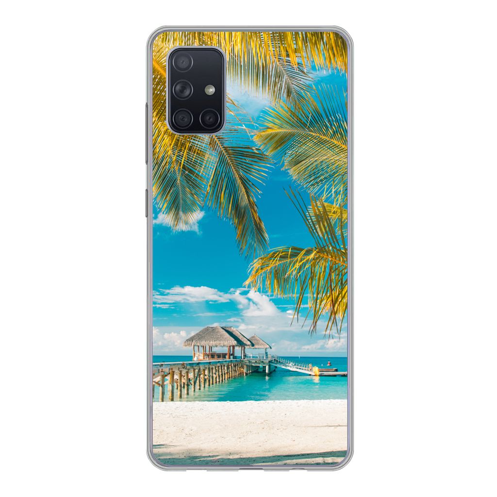 MuchoWow Handyhülle Schutzhülle Hülle für Samsung Galaxy A71 Strand - Palme - Meer Silikon Softcase Handy Hülle - Kartenbesitzer