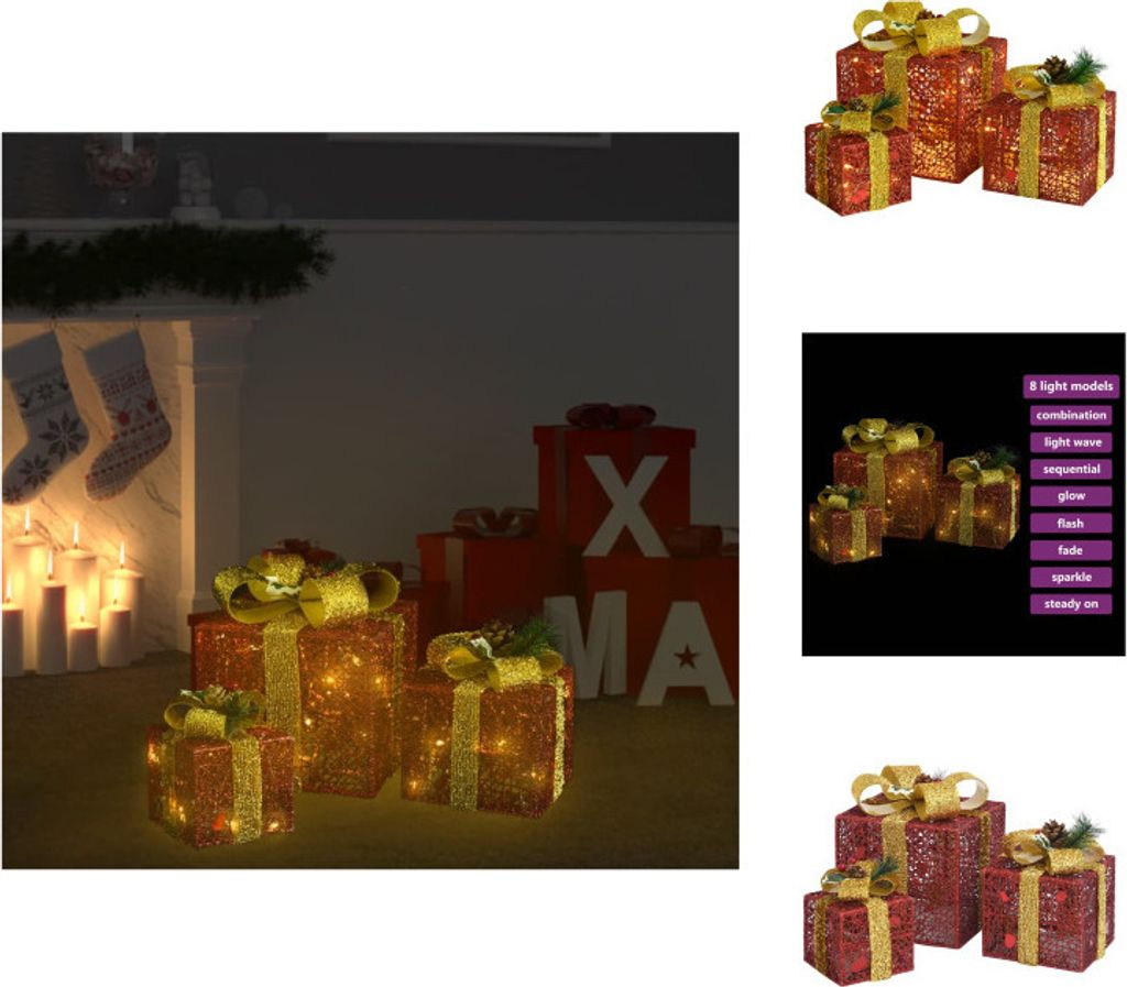 vidaXL Geschenkboxen Deko-Set 3 Stk. Rot Outdoor Indoor - Weihnachtsbeleuchtung